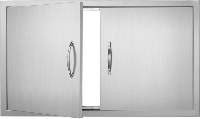 Buying Solutions MB Doppelte Grill Zugangstür aus Edelstahl in Silber, Bündig einbauende Außenküchentür mit Griffen, B/H: 53,3 x 91,5 cm - Bild 1