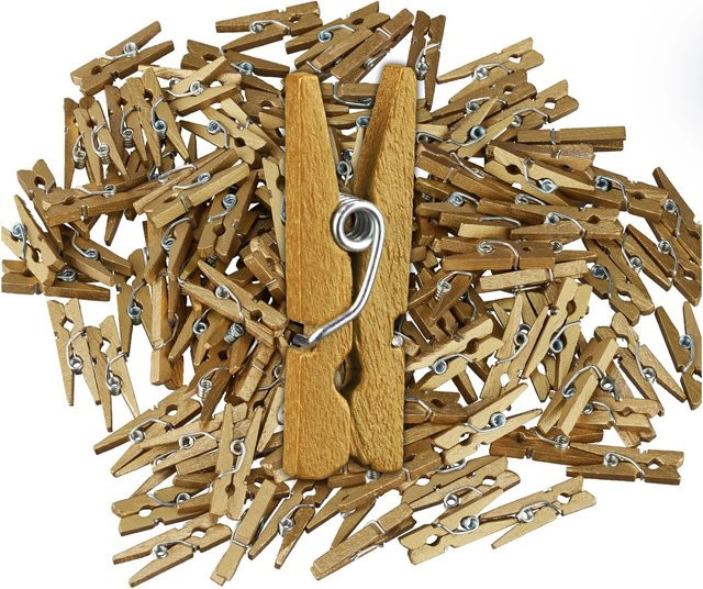Relaxdays Holzklammern Gold und Braun für Hochzeiten und Feierlichkeiten, 400 Stück, B/T/H: 2,5 x 0,8 x 0,3 cm - Bild 1