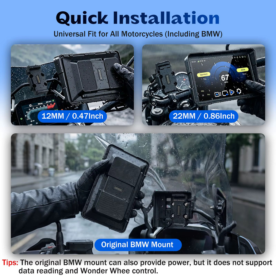 LBW Motorrad CarPlay System mit GPS-Navigation, zwei Kameras und TPMS in Schwarz - Bild 4