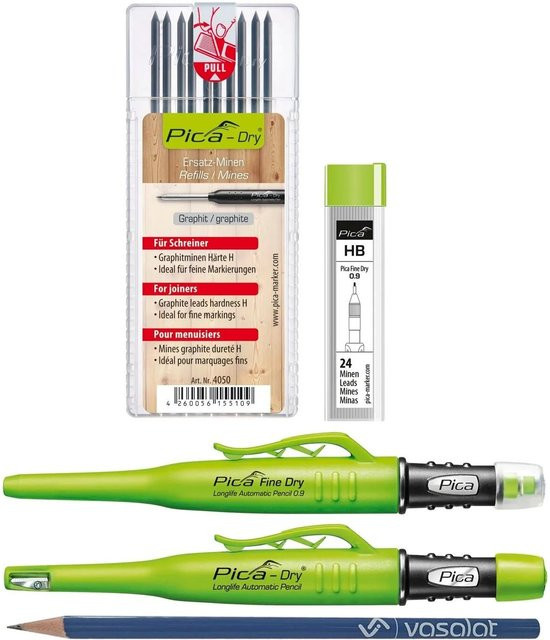 vasalat Pica Dry Marker-Set mit Pica Fine Dry 0.9 und Minen der Härte H & HB in Grün - Bild 1
