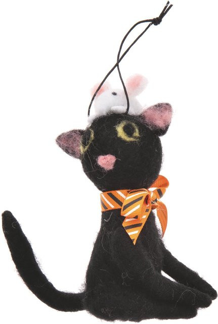 Rico Design Handgefilzter Hänger Katze mit Maus in Schwarz, B: 8 cm, H: 12 cm - Bild 1