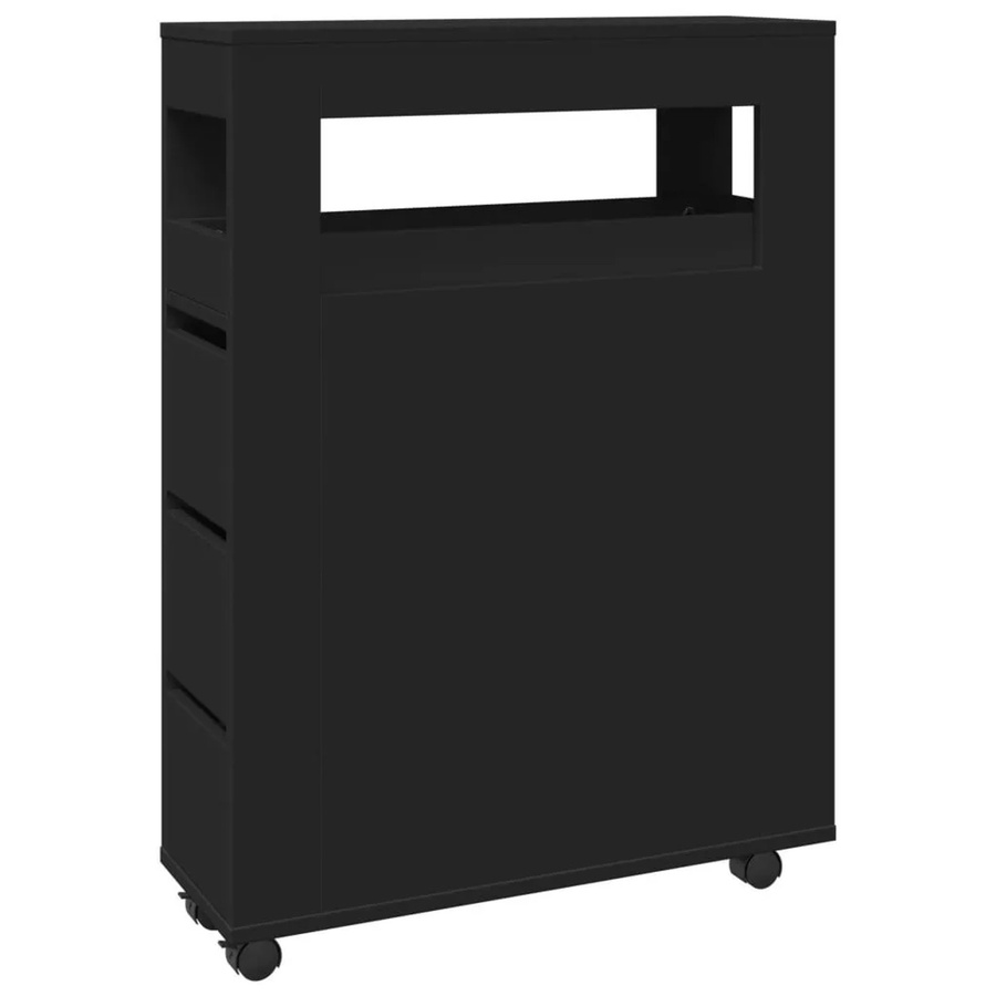 vidaXL Badschrank schmal mit Rollen in Schwarz aus Holzwerkstoff - Bild 2
