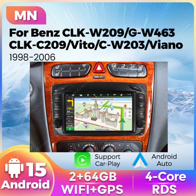 STRONGNAVI 7-Zoll Autoradio mit kabellosem CarPlay und Bluetooth in Schwarz für Mercedes Benz CLK W209, G-W463, Vito, Viano und C-W203 (1998-2006) - Bild 1