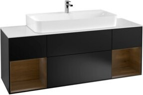 V&B Waschtischunterschrank Finion mit Wandbeleuchtung, Farbe: Schwarz matt lackiert, Breite: 160 cm - Bild 1