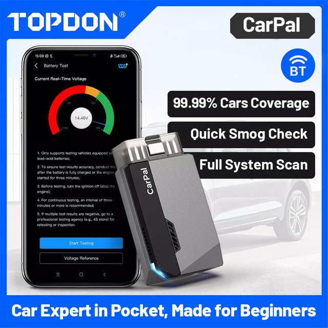 TOPDON Bluetooth OBD2-Scanner für Auto mit Systemdiagnose und Reset-Diensten, Schwarz - Bild 1
