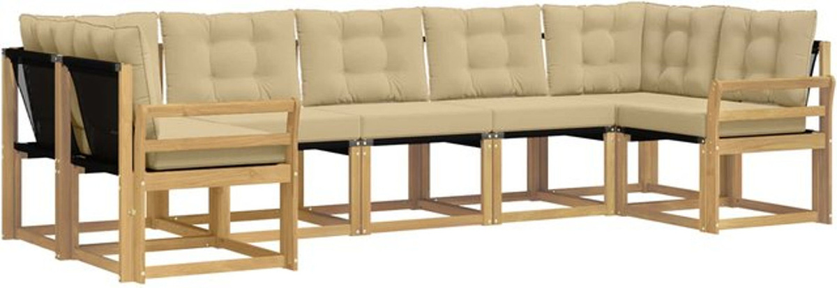 Modernes Outdoor-Sofagarnitur Loungemöbel Set aus Akazie und Stoff mit 7-teiligen Kissen von vidaXL in Weiß und Beige - Bild 1