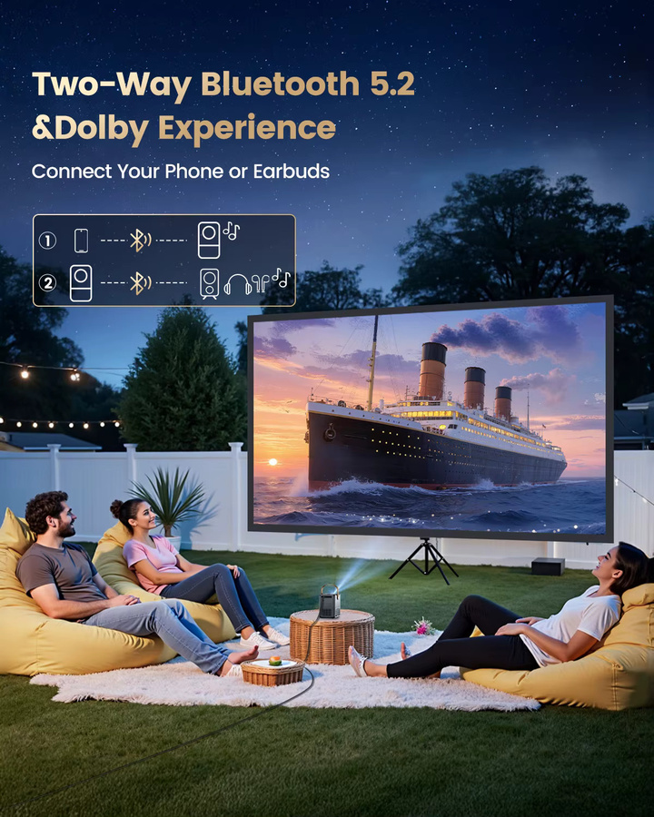 Wimius P61 Tragbarer 4K-Projektor mit Netflix, 1600 ANSI Lumen, Autofokus, Full HD 1080p, WIFI und Bluetooth 5.2 für dein Heimkino - Bild 3