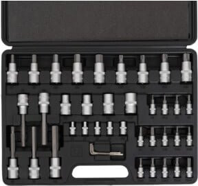 STIER Bit-Steckschlüsselsatz aus Chrome Vanadium in Silber, 42-teilig, 1/4 Zoll und 1/2 Zoll, ISK/TX - Bild 1