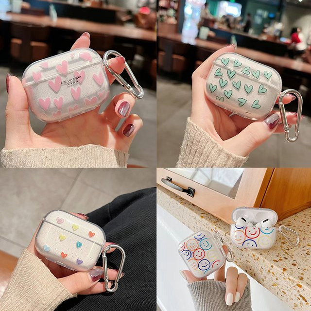 Silikon Kopfhörer Schutzhülle mit Herz und Smiley Design für Apple AirPods 3 und AirPods Pro 2 inklusive Schlüsselbund - Bild 1