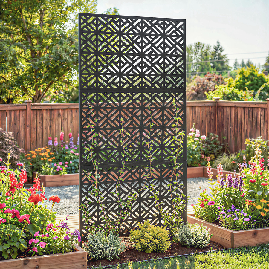 Outsunny Dekorativer Sichtschutz-Paneel für den Garten mit geometrischem Muster aus Metall, Schwarz, B/T/H: 92 x 40 x 192 cm - Bild 2