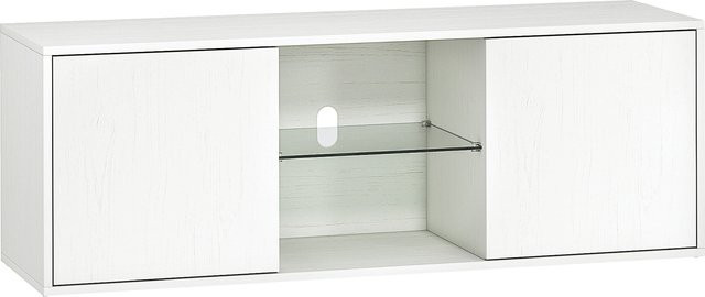 HOMCOM TV-Schrank für bis zu 55 Zoll in Weiß mit Holzeffekt, Breite: 120 cm, mit Soft-Close-Türen, Glasregal und Kabeldurchlass für dein Wohnzimmer - Bild 1