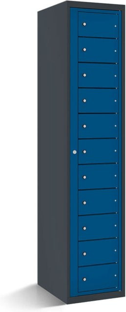 rotstahl Fächerschrank mit Zentraltür und 11 Fächern in Dunkelblau mit anthrazitgrauem Korpus, B/T/H: 40 x 50 x 180 cm - Bild 1