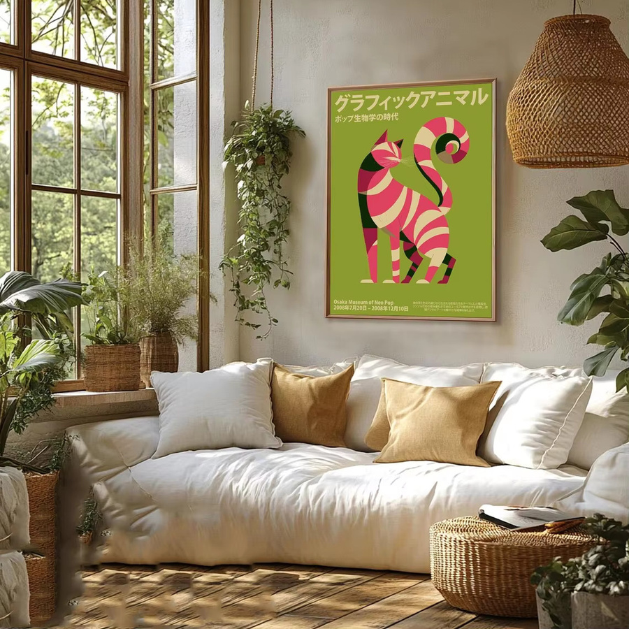 SHENCHEN Vintage Neo Pop Wandbild Japanische Katzenausstellung als Paper Poster mit geometrischem Katzen-Design in Mehrfarbig - Bild 3