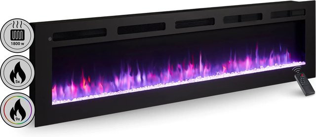 BALDERIA LE-70 Elektrokamin als Wandkamin oder Einbaukamin mit 3D-Flammeneffekt und Bluetooth in Schwarz - Bild 1