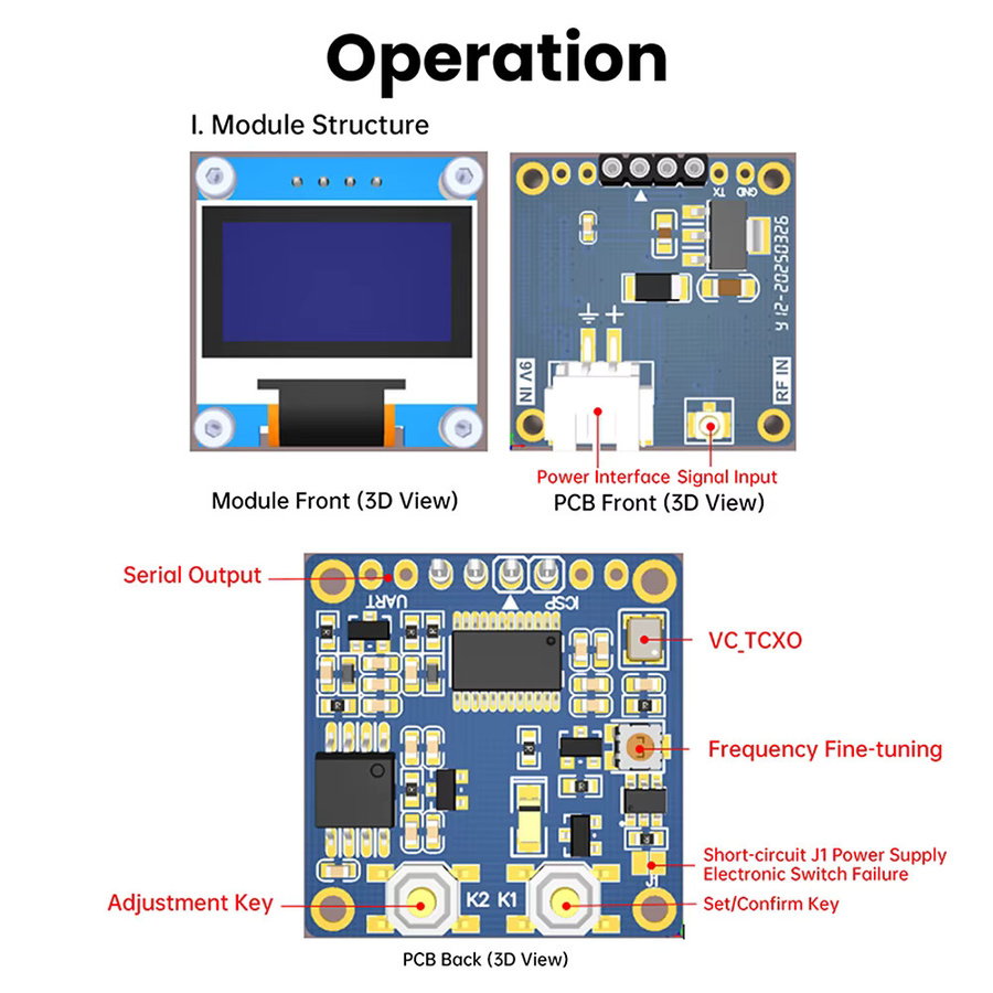 diymore OLED Frequenzzähler Anzeigemodul mit ±2,5 ppm TCXO zur HF-Signalmessung 1 kHz–100 MHz und 20 MHz–2,7 GHz in Blau - Bild 3