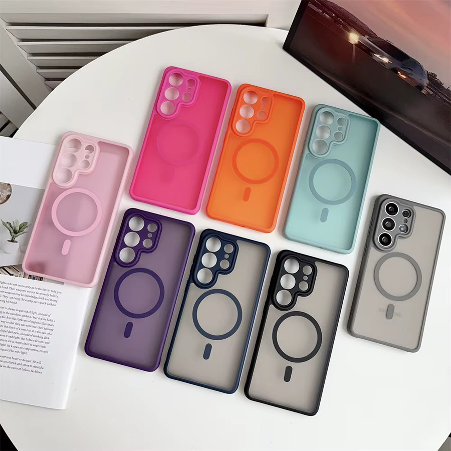 Transparente matte Schutzhülle mit MagSafe Kompatibilität für Samsung Galaxy S26 S25 S24 Ultra Plus FE und weitere Modelle in Rot - Bild 1