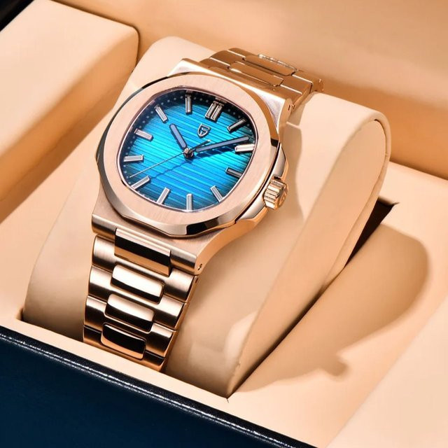 PAGANI DESIGN Armbanduhr, Automatik, Roségold, Blau, Edelstahl, 40 mm, Herren - Bild 1