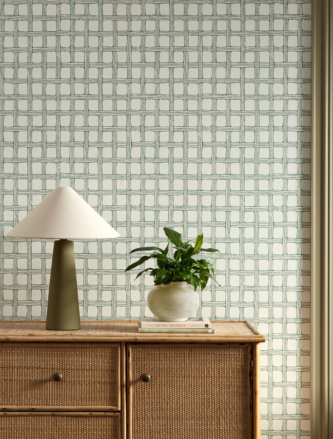 Scion Tapete Fretwork Forest in Grün mit geometrischem Mid-Century Design aus Vlies - Bild 1