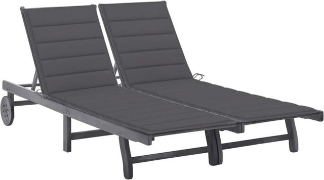 vidaXL 2-Personen-Sonnenliege aus Akazien-Massivholz mit Auflage in Grau und Anthrazit - Bild 1