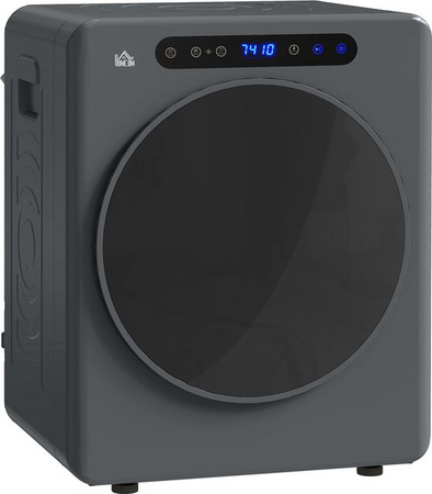 HOMCOM Mini Ablufttrockner Grau mit 4 kg Kapazität, 1000W, 6 Programmen, Desinfektion, Touch-Screen und Timer, wandmontierbar