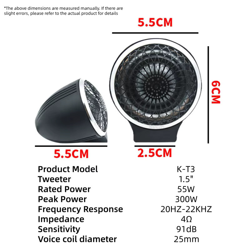 KUERL Universal-Hochtöner für Autos, 1,5 Zoll, 300 W, 25 mm Kuppellautsprecher mit Aluminiumgehäuse - Bild 2