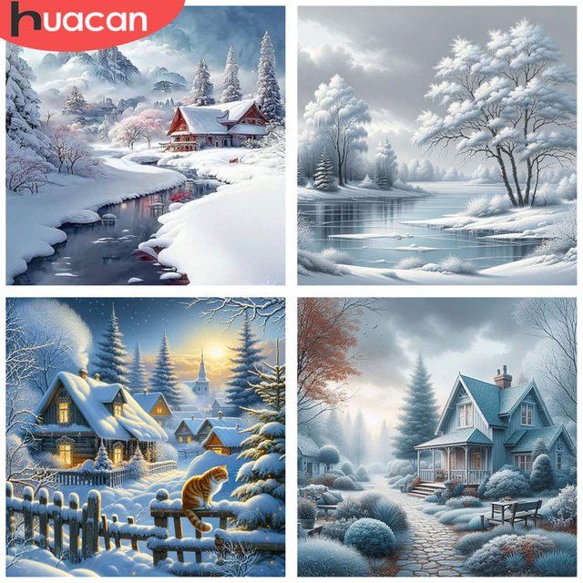 HUACAN Diamantmalerei Winter Wunderland Landschaft Gemütliche Kabine 5D DIY Diamant Stickerei Kit mit Vollbohrer Mosaik Bild in Multicolor - Bild 1