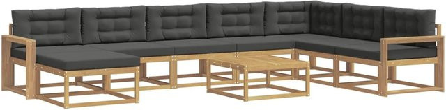 vidaXL Outdoor-Sofagarnitur aus Massivholz in L-Form, 9-teiliges Set in Weiß und Anthrazit - Bild 1