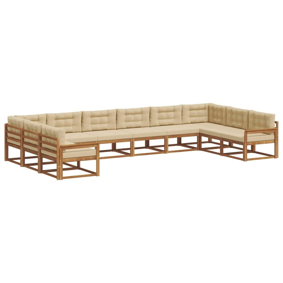 vidaXL Outdoor-Sofagarnitur aus massivem Akazienholz mit 10-teiligem Set und Kissen in Natur und Beige - Bild 2