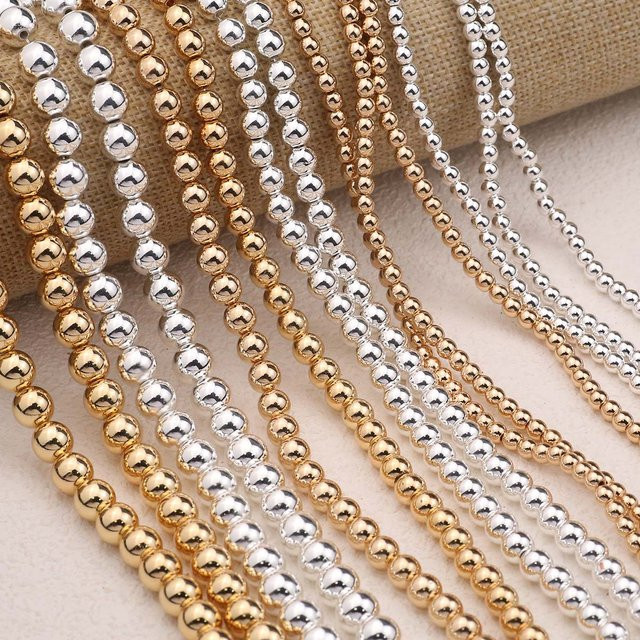 JHNBY Perlen Hämatit Stein, Gold/Silber, Runde Perlen, Unisex - Bild 1
