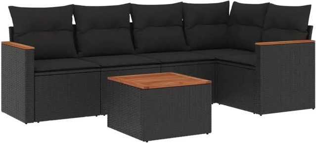vidaXL 6-teilige Garten-Sofagarnitur in L-Form aus schwarzem Poly-Rattan mit UV-beständigen Kissen und pulverbeschichtetem Stahlgestell - Bild 1
