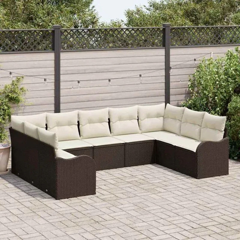 vidaXL Garten-Sofa-Set aus Poly-Rattan mit 9 Kissen in Braun - Bild 1