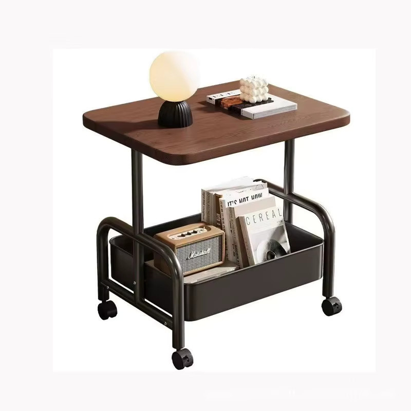 LIUSHADUOLA Rollbarer Nachttisch mit Schublade und Rädern, Beistelltisch aus Holz in Schwarz und Braun - Bild 3