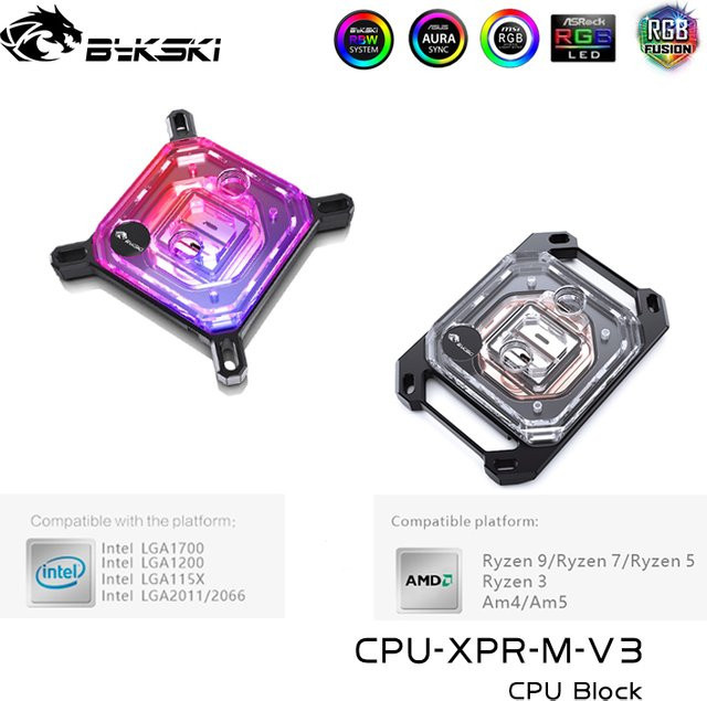 Bykski CPU-Wasserblock CPU-XPR-I/M-V3 für Intel LGA1700/1200/115X/2011/2066 und AMD AM4/AM5 in Multicolour - Bild 1