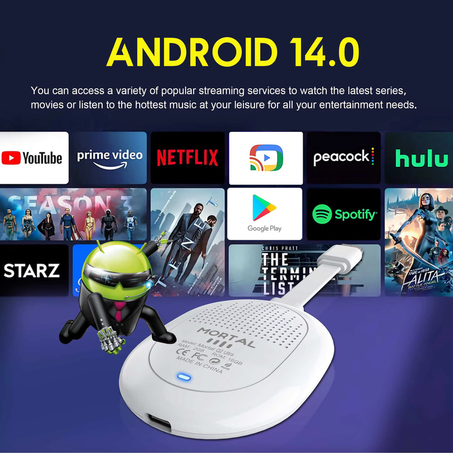 LVMAO Q2 Ultra 4K HDR Media Streamer Android 14 TV Stick in Weiß mit Sprachfernbedienung, Bluetooth und Wi-Fi 6, 2GB RAM, 16GB Speicher - Bild 3