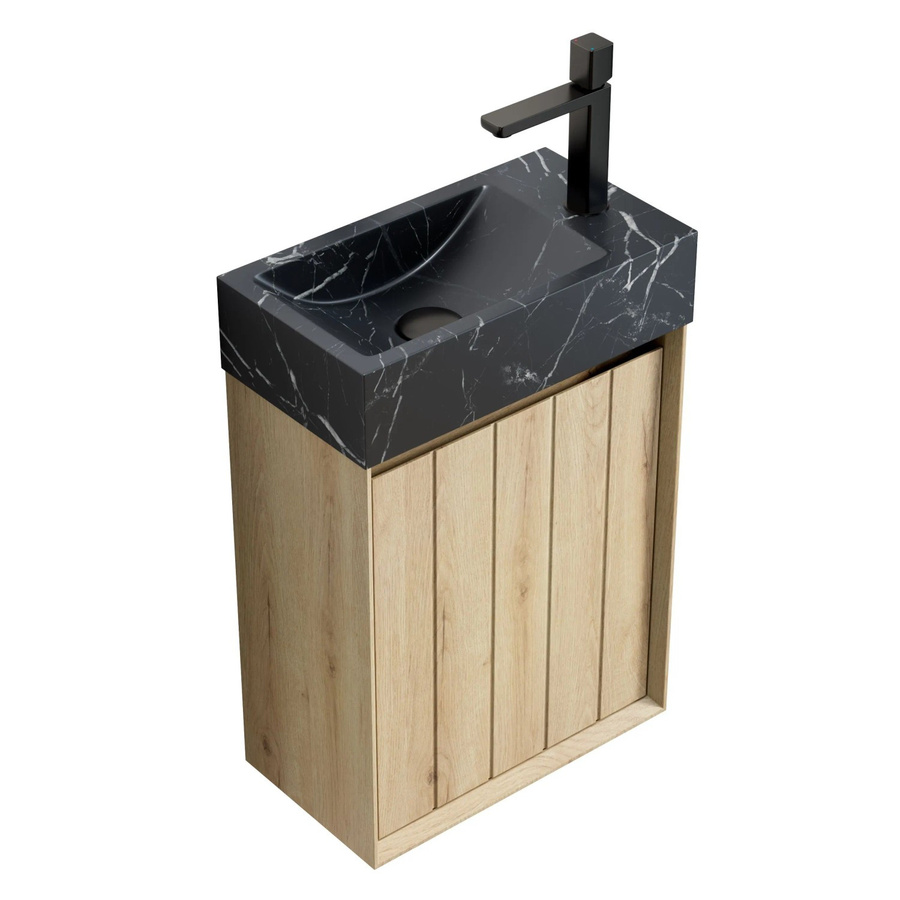 PXloue Waschtisch Badmöbel mit Unterschrank und Marmor Waschbecken, Wandhängend, Schwarz, Breite: 40 cm - Bild 2