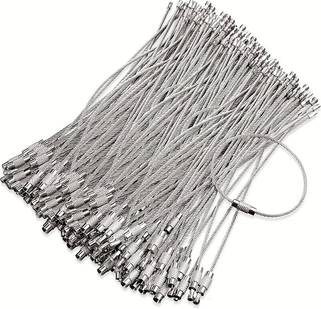 30 Stück Edelstahl-Drahtseil-Schlüsselringe mit Etikettenring in Silber - Bild 1