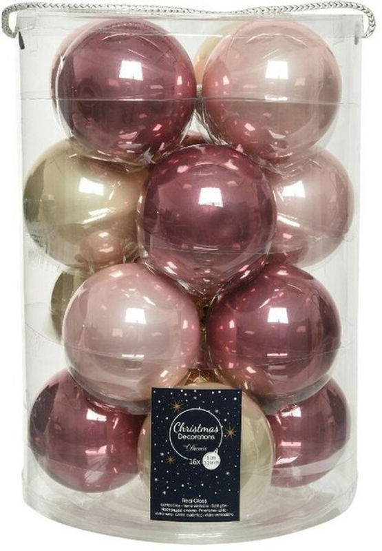 Kaemingk Weihnachtskugeln aus Glas in Rosa und Perlmutt zum Aufhängen, Durchmesser: 8 cm - Bild 1