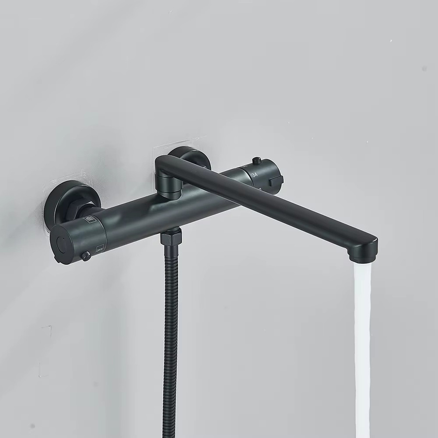 Poiqihy Thermostat-Duscharmatur aus Messing für Badewanne und Dusche, Wandmontage, Chrom Schwarz - Bild 2