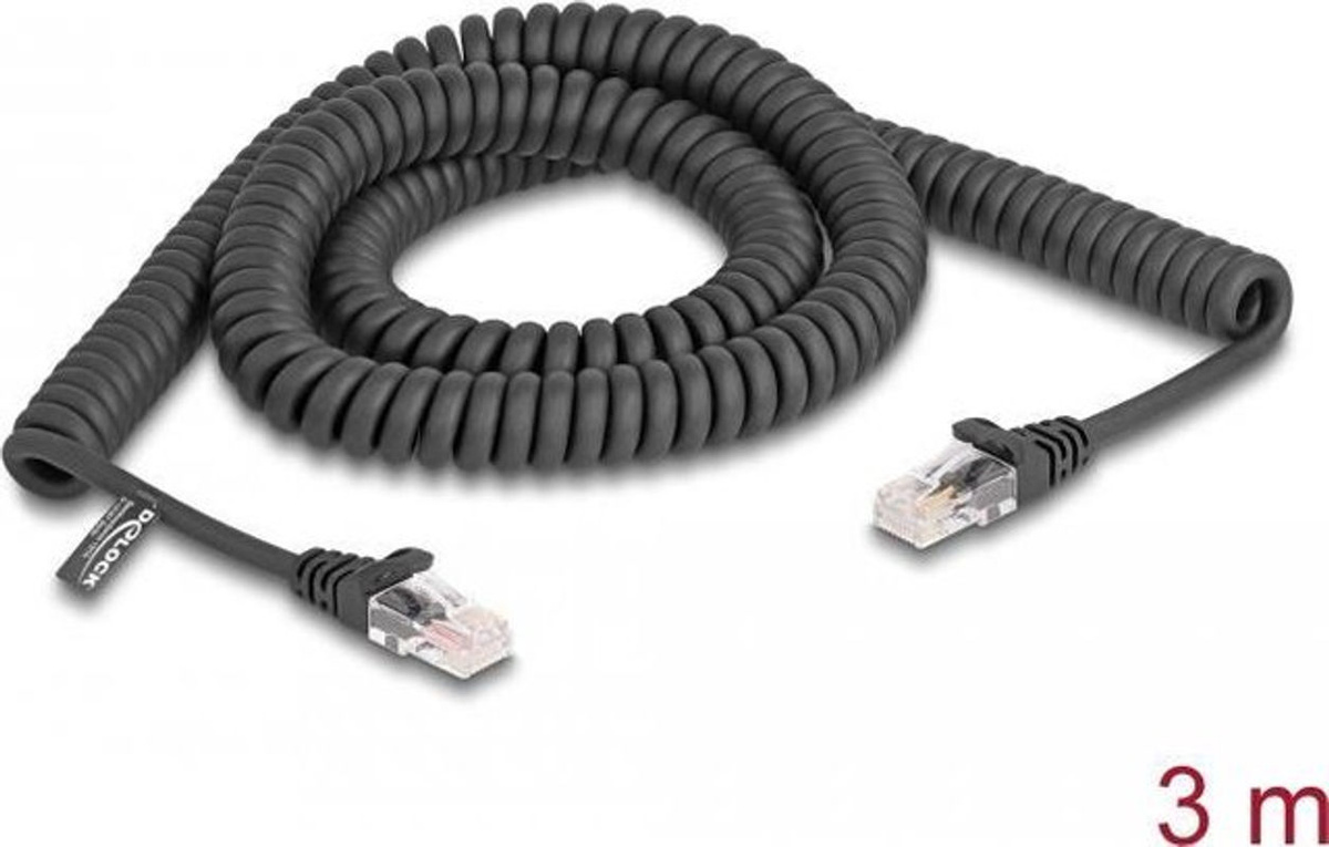 Delock RJ45 Patchkabel CAT 5e Ethernet LAN Spiralkabel Schwarz 3,0 m - Bild 2