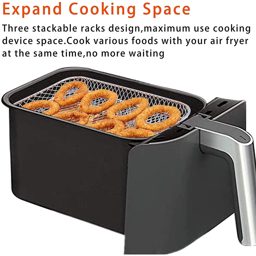 Willstar Air Fryer Zubehör Backständer aus Metall in Silber, stapelbares BBQ Grill Rack und Mehrzweck Bratkorb zum Backen - Bild 3