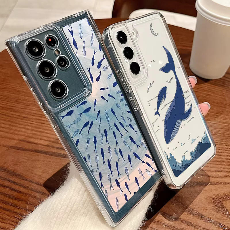 YISHANGOU Silikon Handyhülle mit Shark Print für Samsung Galaxy S25 S24 S23 S22 Ultra FE A56 A36 A26 A16 A15 A55 A25 A17 Edge in Transparent - Bild 2