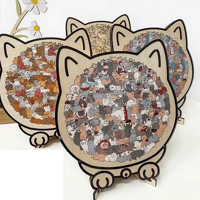 SHNGki Morandi Color Katzenförmiges Holzpuzzle, 135 Teile - Bild 2