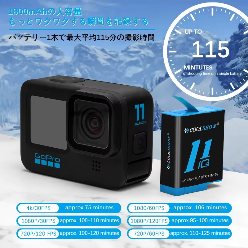 GoPro Action-Kamera Zubehör: 1800mAh Akku und Ladegerät für GoPro Hero 9, Hero 10, Hero 11 Black und Hero 12 in Schwarz - Bild 3