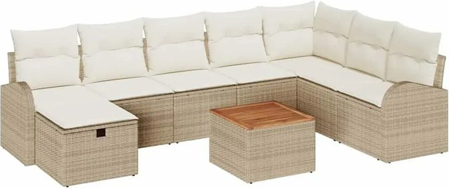 vidaXL Garten-Sofa-Set aus Poly Rattan in Beige mit 9 Teilen, Kissen und integriertem Stauraum - Bild 1