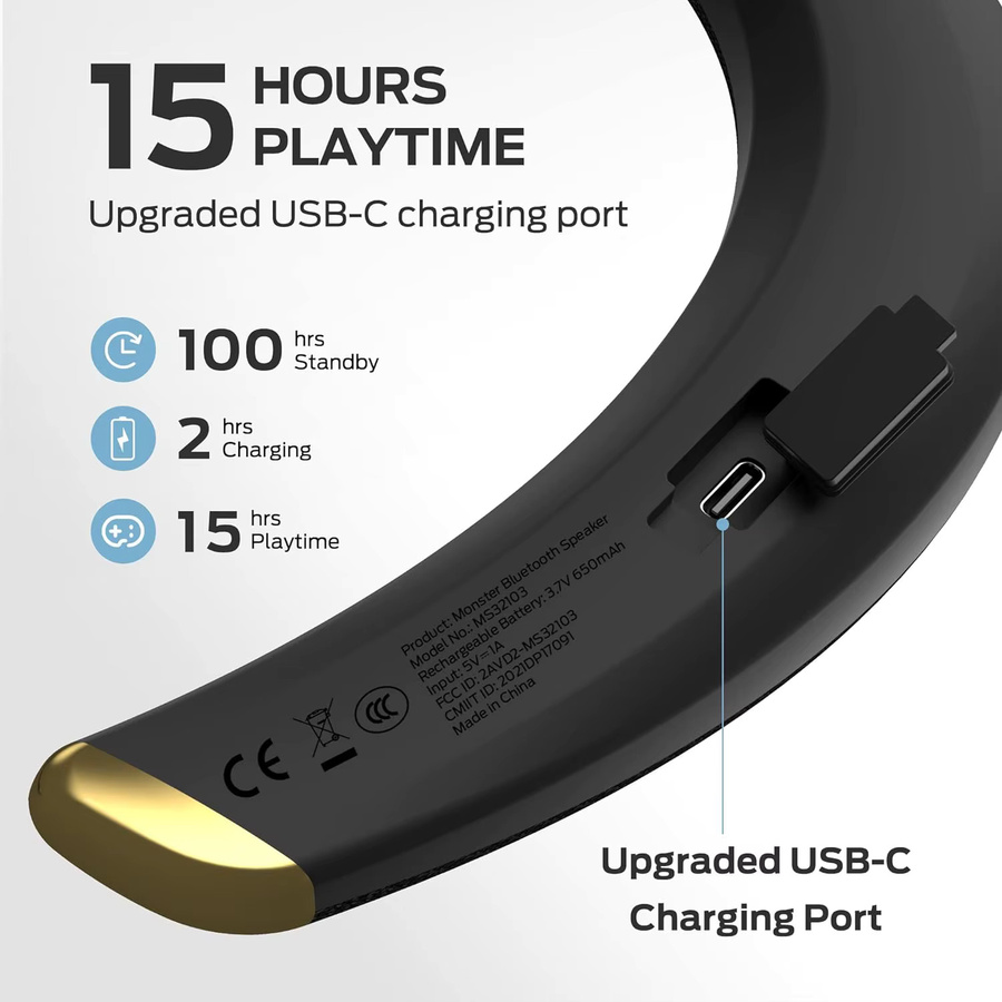 Monster Boomerang Bluetooth Nackenbügel-Lautsprecher in Black Gold mit Hi-Res Qualcomm APT-X und IPX5 Wasserschutz - Bild 3