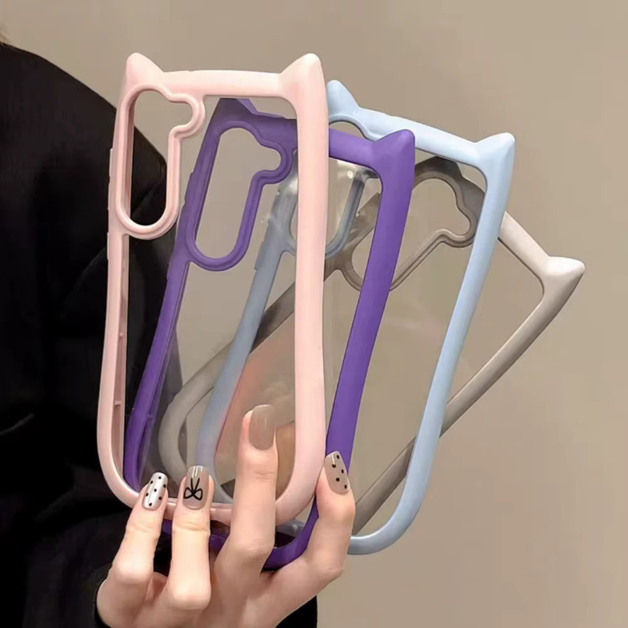 Transparente Silikon Schutzhülle mit Katzenohren für Samsung Galaxy S26 Ultra, S25, S24 und S23 in Purple - Bild 3