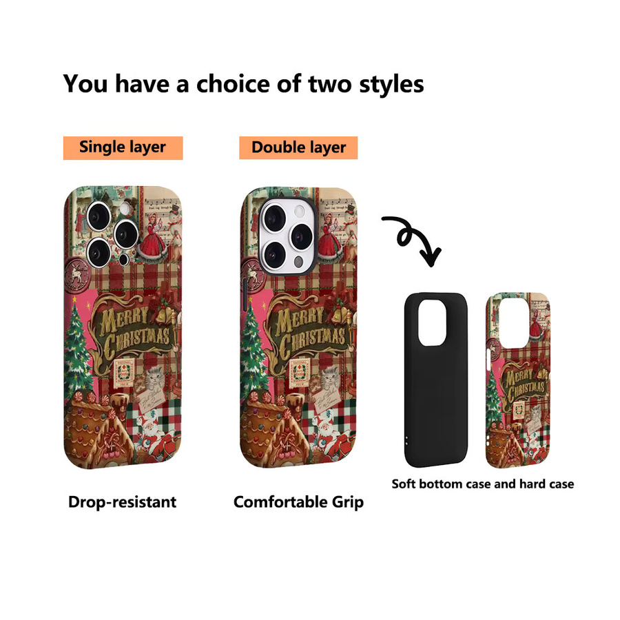 Vintage Weihnachten Handyhülle für Apple iPhone 17 16 15 14 13 12 11 Pro Max Plus mit doppelschichtiger Rückseite in Multicolour - Bild 3