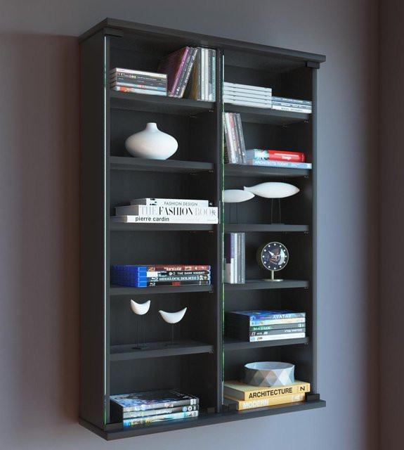 VCM Wandvitrine Zuntisa CD DVD Wandregal aus Holzwerkstoff, Schwarz, B: 60 cm, H: 91,5 cm, T: 18 cm - Bild 3