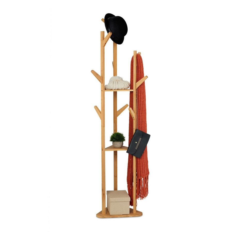 Relaxdays Garderobenständer aus Bambus in Natur mit 9 Haken, dreieckig und freistehend, B/T/H: 47 x 47 x 168,5 cm - Bild 2