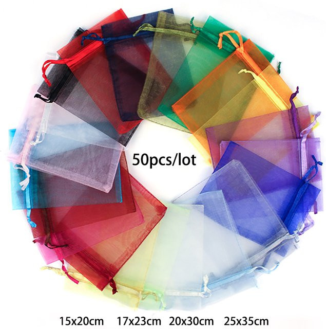 50 Stück Organza-Schmuckbeutel in Grau für Hochzeitsgeschenke und Zugbeutel - Bild 1